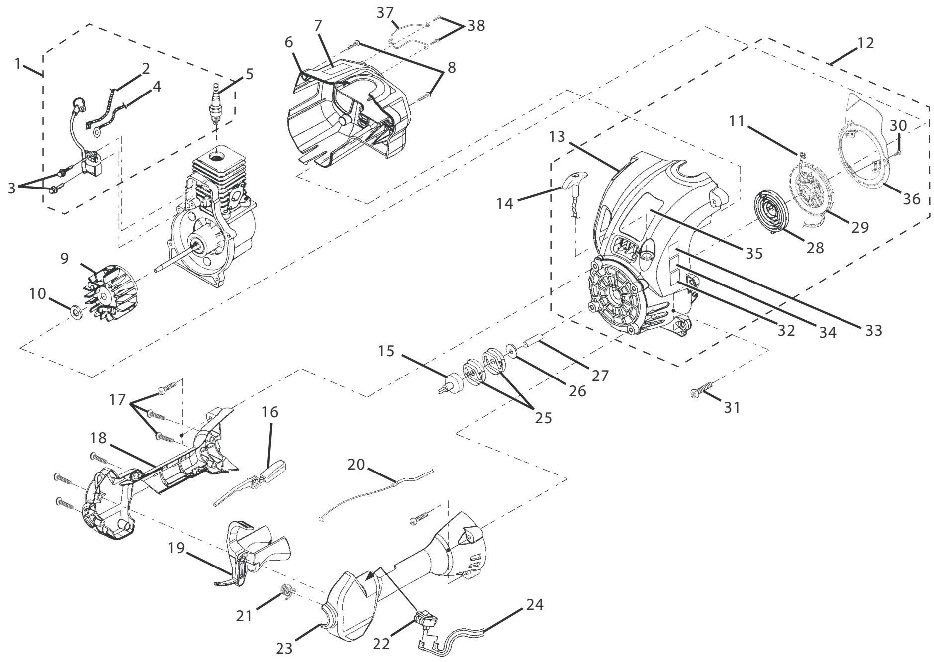 Exploded view diagram of a mechanical assembly with numbered parts for identification