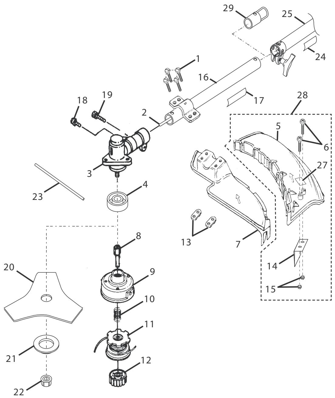 Exploded view diagram of a mechanical assembly with numbered parts for identification