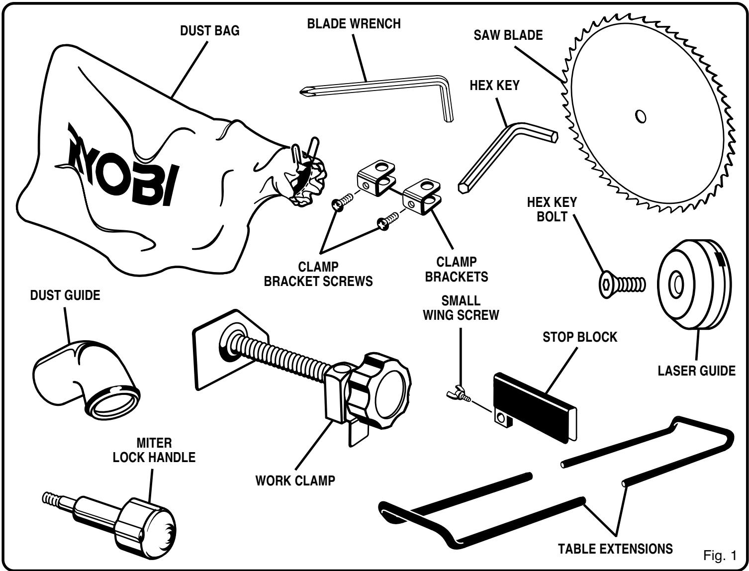 RYOBI TS1551 - LOOSE PARTS LIST - 1