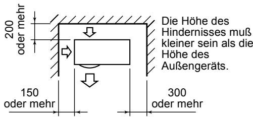200 oder mehr Die Höhe des Hindernisses muß kleiner sein als die Höhe des Außengeräts. 150 oder mehr 300 oder mehr