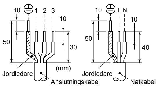 10 1 2 3 10 50 30 Jordledare (mm) Anslutningskabel 10 L N 50 40 Jordledare Nätkabel