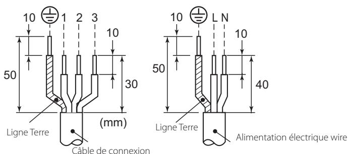 10 1 2 3 10 50 30 Ligne Terre (mm) Câble de connexion 10 LN 10 50 40 Ligne Terre Alimentation électrique wire