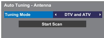 Auto Tuning - Antenna Tuning Mode ← DTV and ATV ► Start Scan