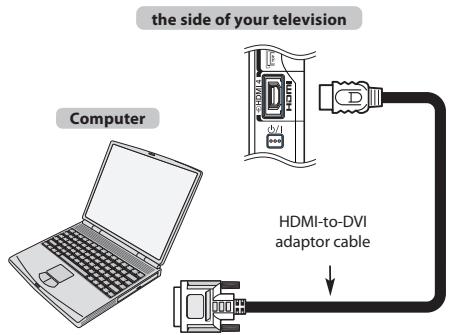 the side of your television Computer HDMI-to-DVI adaptor cable