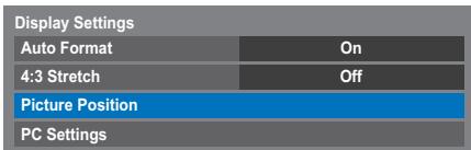 Display Settings Auto Format On 4:3 Stretch Off Picture Position PC Settings