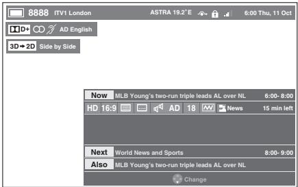 8888 ITV1 London ASTRA 19.2° E 6:00 Thu, 11 Oct D+ AD English 3D→2D Side by Side Now MLB Young's two-run triple leads AL over NL 6:00-8:00 HD 16:9 AD 18 News 15 min left Next World News and Sports 8:00-9:00 Also MLB Young's two-run triple leads AL over NL Change