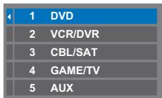 1 DVD 2 VCR/DVR 3 CBL/SAT 4 GAME/TV 5 AUX