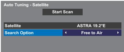 Auto Tuning - Satellite Start Scan Satellite ASTRA 19.2°E Search Option ← Free to Air >