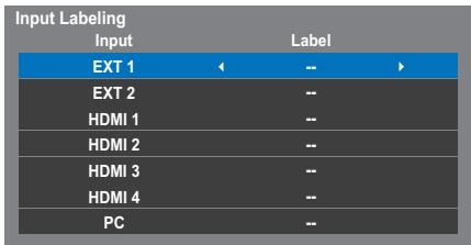 Input Labeling Input Label EXT 1 ← -- ► EXT 2 -- HDMI 1 -- HDMI 2 -- HDMI 3 -- HDMI 4 -- PC --