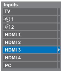 Inputs TV 1 2 HDMI 1 HDMI 2 HDMI 3 HDMI 4 PC