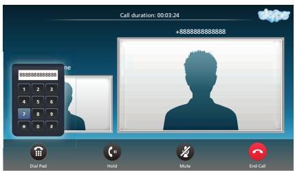 Call duration: 00:03:24 +888888888888 Dial Pad Hold Mute End Call