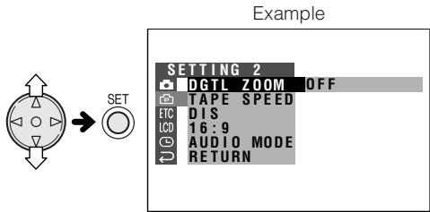 SHARP VL-NZ50S - Press or on the Operation button to select the desired menu screen (P), then press the SET button. - 1