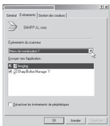 General Elevements Gestion des couleurs SKAPP AL-xxx Éléments du scrameur Menu de numerisation 1 Envay vers l'application Shap Button Manager Y Décritive les éléments de périphiques OK Annulé Automé