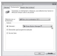 Extraints Clustion des couleurs Choissant un développement d'obligance puis selonnent laiction à effectuer lorsque celui se produit. Selective un établément Menu de rénumération SC1 Actions Delminer: Shass Button Manager V Demander quel programme exlcutor Ne en faire OK Annuler