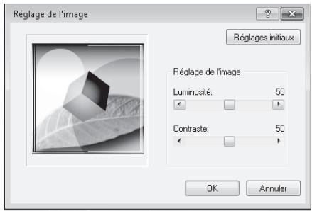Réglage de l'image Réglages initiaux Réglage de l'image Luminosité: 50 Contraste: 50 OK Annuler