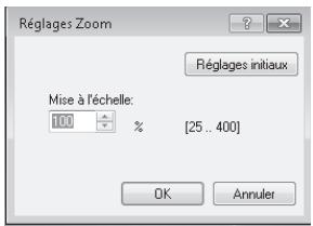 Réglages Zoom Mise à l'échelle: 100 % [25 .. 400] Réglages initiaux OK Annuler
