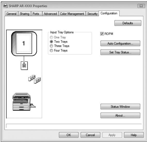 SHARP AR-5620D - Click the "Configuration" tab and set the printer configuration based on the options that have been installed. - 1