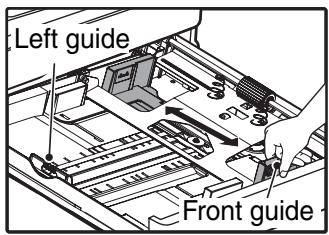 SHARP AR-5620D - Squeeze the lock lever of the front guide and slide the front guide to match the width of the paper, and move the left guide to the appropriate slot as marked on the tray. - 1
