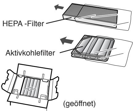 SHARP KC-6400E - Aktivkohlefilter (schwarz) und HEPA-Filter (weiß) aus den Plastikbeuteln nehmen. - 1