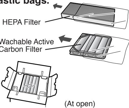 SHARP KC-6400E - Remove the Washable Active Carbon Filter (black) and HEPA Filter (white) from the plastic bags. - 1