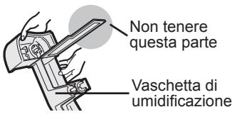 SHARP KC-840E - Rimuovere il filtro umidificante dalla vaschetta di umidificazione. Togliere l'acqua accumulata, inclinando lentamente la vaschetta di umidificazione. - 2