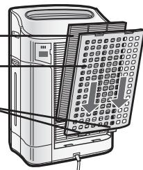 SHARP KC-840E - Coloque las 2 lengüetas de bajo del Panel Trasero (izquierda y derecha) dentro de los pequeños agujeros en la unidad y deslice el Filtro Desodorante Lavable entre el Filtro HEPA y el Panel Trasero. - 1