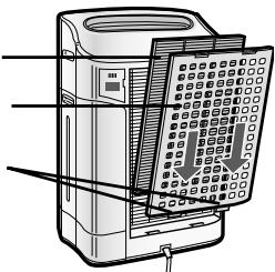 SHARP KC-840E - Insert the Back Panel's 2 bottom tabs (left and right) into the small holes in the unit, and slide the Washable Deodorizing Filter between the HEPA Filter and the Back Panel. - 1
