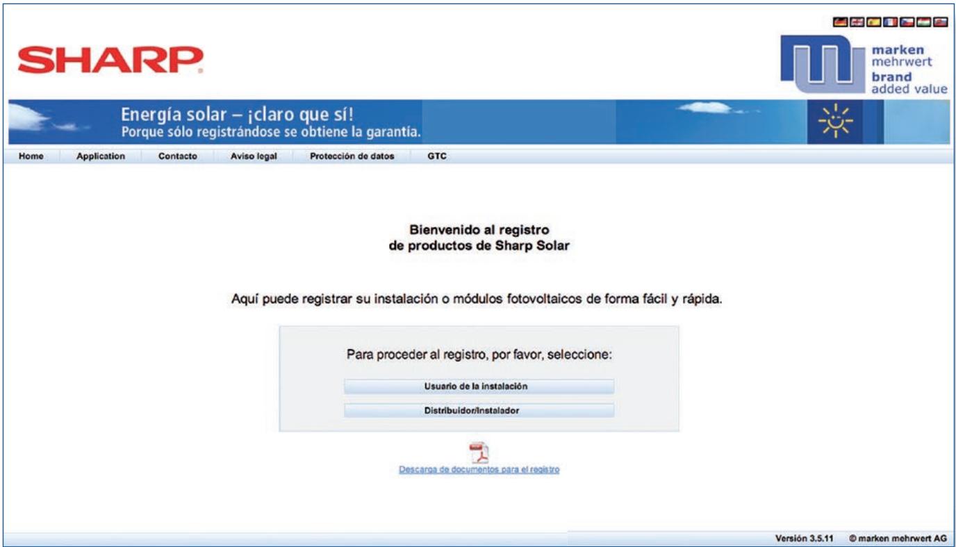 SHARP Energía solar – ¡claro que sí! Porque sólo registrándose se obtiene la garantía. Home Application Contacto Aviso legal Protección de datos GTC Bienvenido al registro de productos de Sharp Solar Aquí puede registrar su instalación o módulos fotovoltaicos de forma fácil y rápida. Para proceder al registro, por favor, seleccione: Usuario de la instalación Distribuidor/Instalador Descarga de documentos para el registro Versión 3.5.11 © marken mehrwert AG