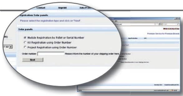 Contact Imprint Data Protection Registrations Solar panels Please select the registration type and click or "Next" Solar panels Module Registration by Pallet or Serial Number Kit Registration using Order Number Project Registration using Order Number Order number: Please inform the number of your shipping order here. Next Premium Service for Premium Brands Source: http://www.pallet.com/ Copyright: www.pallet.com