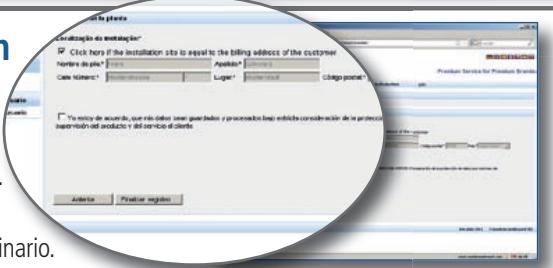 Click Hors if the installation site is equal to the billing address of the customer Nombre de pia* Code Number: Código Aplicada* Logger * Código porto To notice de acuerdo, que rés dées non gase (laba o procesión) legal Manitoba con consideración de la protection procesión y producty y service of clients. Anterior Finaler negido