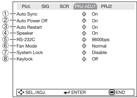 SHARP XR-55X - Adjusting the Projector Function (“PRJ-ADJ1/2” Menu) - 1