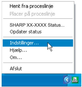 Hent fra proceslinje Placer på proceslinje SHARP XX-XXXX Status... Opdater status Indstillinger... Hjælp... Om... Afslut