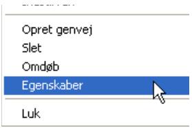 Opret genvej Slet Omdøb Egenskaber Luk