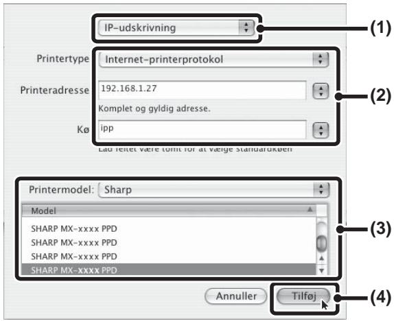 IP-udskrivning Printertype Internet-printerprotokol Printeradresse 192.168.1.27 Komplet og gyldig adresse. Kø ipp LAD retet være tomt for at vælge standardkøen Printermodel: Sharp Model SHARP MX-xxxx PPD SHARP MX-xxxx PPD SHARP MX-xxxx PPD SHARP MX-xxxx PPD Annuller Tilføj