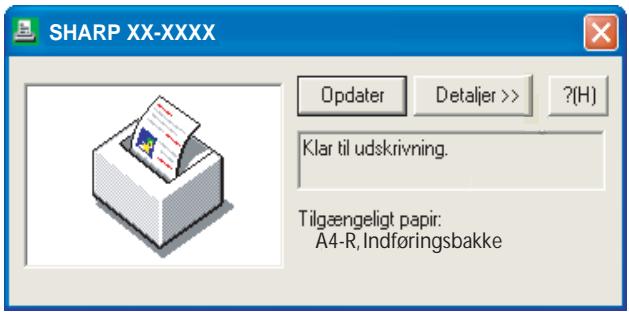 SHARP XX-XXXX Opdater Detaljer >> ?(H) Klar til udskrivning. Tilgængeligt papir: A4-R, Indföringsbakke