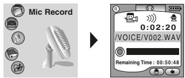 SHARP WA-MP400 - Press or button to select "Mic Record" and press MENU button, recording will be started. - 1