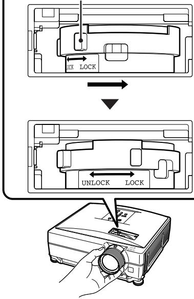 SHARP XG-C430X - Faire glisser la languette d'arrêt de la bague de fixation d'objet dans le sens de « LOCK » jusqu'à ce qu'elle s'arrête. - 1