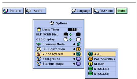 SHARP XG-NV6XU - Selecting the Video Input System Mode (VIDEO mode only) - 1