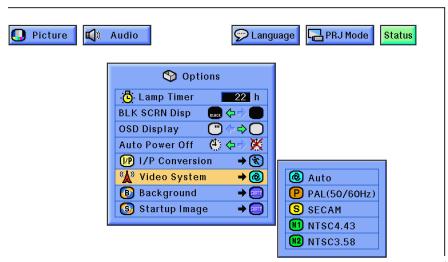 SHARP XG-NV7XU - Selecting the Video Input System Mode (VIDEO mode only) - 2