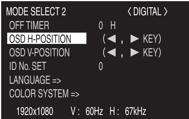 SHARP PN-655E - Exemple d'utilisation de menu : réglage de OSD h-position dans le menu mode SELECT 2. - 3