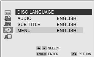 SHARP SD-HX600 - ■ Selecting a language for "DISC LANGUAGE", etc. - 1