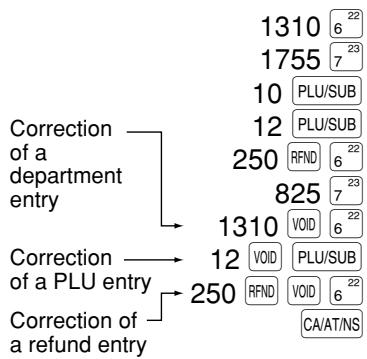 SHARP XE-A20S - Correction of the Next-to-last or Earlier Entry (indirect void) - 1