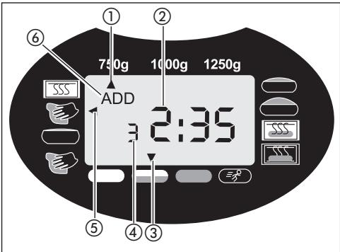 750g 1000g 1250g ADD 3:2:35 ① ② ⑥ ⑤ ④ ③