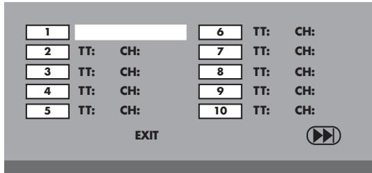 1 2 TT: CH: 3 TT: CH: 4 TT: CH: 5 TT: CH: 6 TT: CH: 7 TT: CH: 8 TT: CH: 9 TT: CH: 10 TT: CH: EXIT