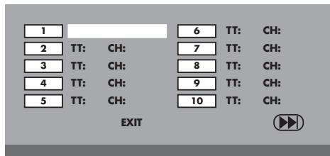 1 2 TT: CH: 3 TT: CH: 4 TT: CH: 5 TT: CH: 6 TT: CH: 7 TT: CH: 8 TT: CH: 9 TT: CH: 10 TT: CH: EXIT