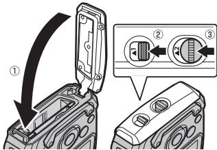 FUJIFILM FINEPIX XP170 - Refermez et verrouillez le couvercle du compartiment de la batterie. - 1