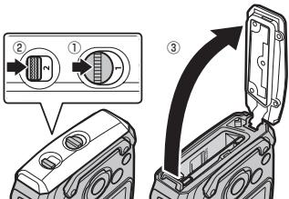 FUJIFILM FINEPIX XP170 - Ouvrez le couvercle du compartiment de la batterie. - 1