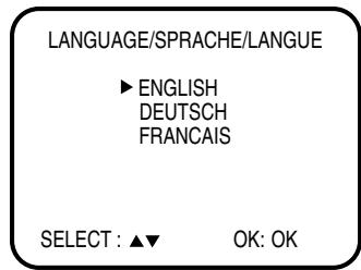 LANGUAGE/SPRACHE/LANGUE ► ENGLISH DEUTSCH FRANCAIS SELECT : ▲▼ OK: OK