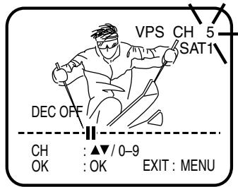 VPS CH 5 SAT11 DEC OFF CH : ▲▼ / 0-9 OK : OK EXIT : MENU