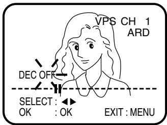 VPS CH 1 ARD DEC OFF SELECT : OK : OK EXIT : MENU